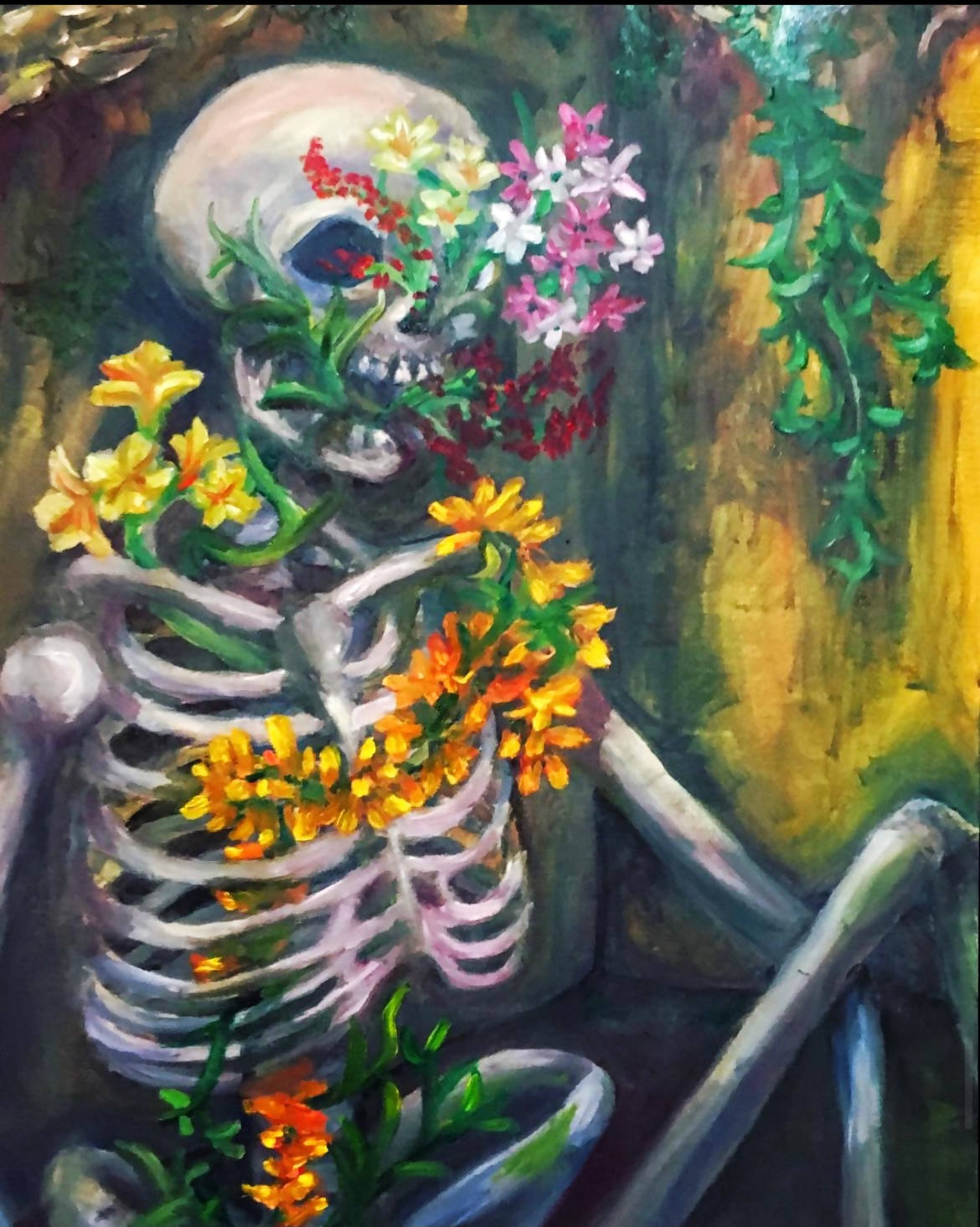 floral skeleton art print