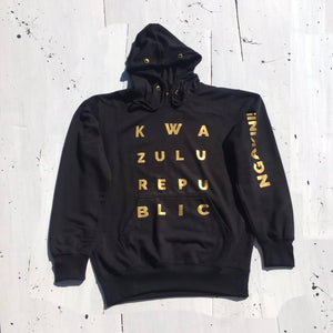 kwazulurepublic black & gold hoodie