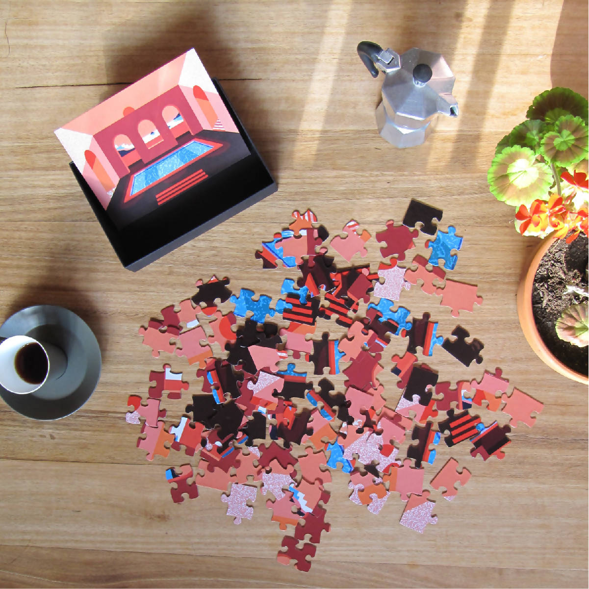 Courtyard Sunset Puzzle by Kim Bischofberger, a Rock Paper Scissors artist collab